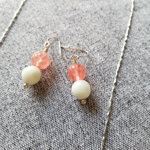 New Sterling Silver and gemstone necklace and earrings with carved cherry quartz - Picture 4 of 5